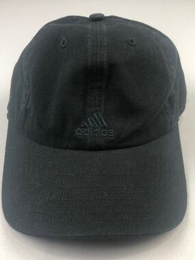Adidas Black w/Black Logo Hat Cap Strap Back Adjust Baseball Mens Unstructured